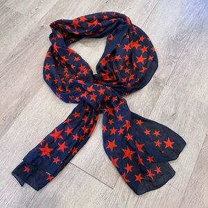 Women's Scarf Lightweight Chiffon Navy and Red Stars Patriotic Print One Size